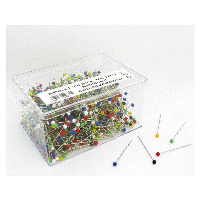 Epingles de couture tete de verre multicolor 50x0.80mm (x1000)